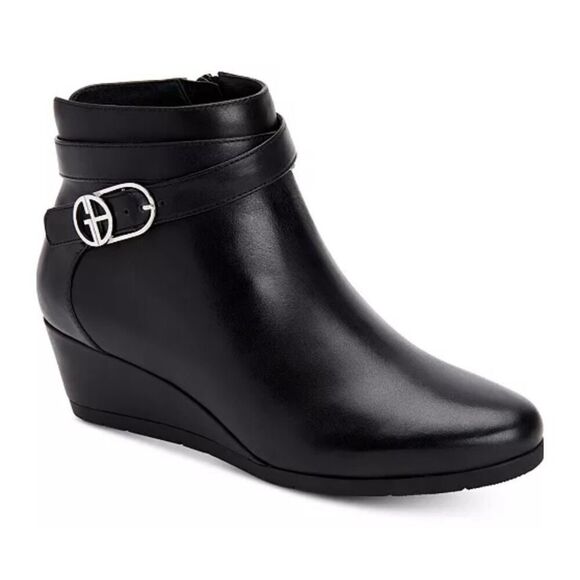 Giani Bernini Cherub Black Women's Memory Foam Ankle Wedge Booties Buckle SZ 6.5 - Picture 1 of 16